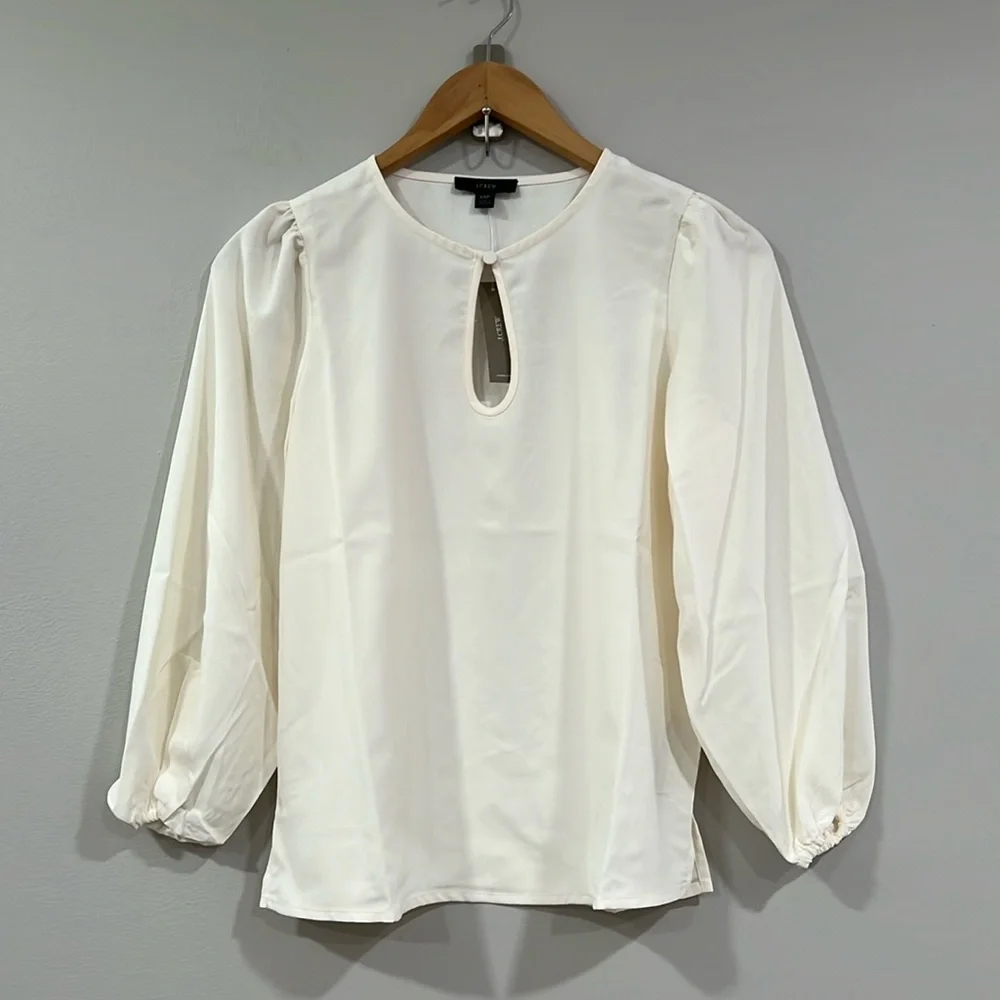 J. Crew Ivory 3/4 Puff Sleeve Crepe Blouse XSP NWT